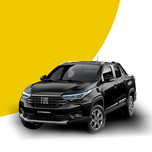 a imagem ilustra o carro fiat strada no modelo preto e acima dele os dois modelos de palheta utilizados nele