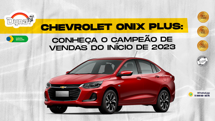 Imagem ilustra o Chevrolet Onix Plus, na cor vermelha