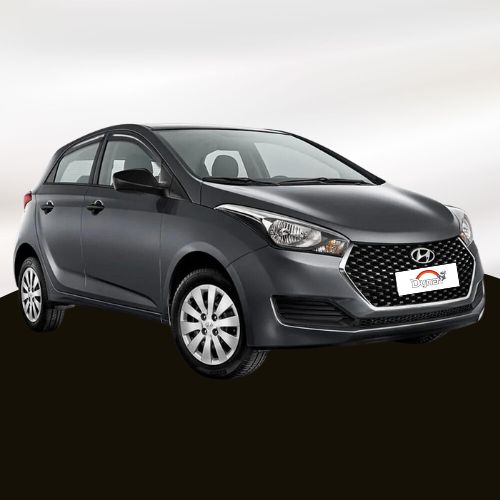 A imagem mostra o carro HB20 da marca Honda na cor chumbo